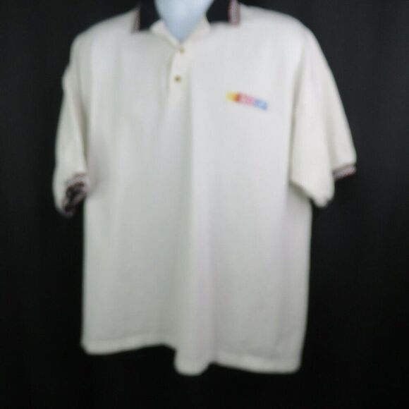 Nascar Polo Shirt Mens 2XL 100% Cotton Race Flag Trim White Black Check Red SS - Picture 3 of 12